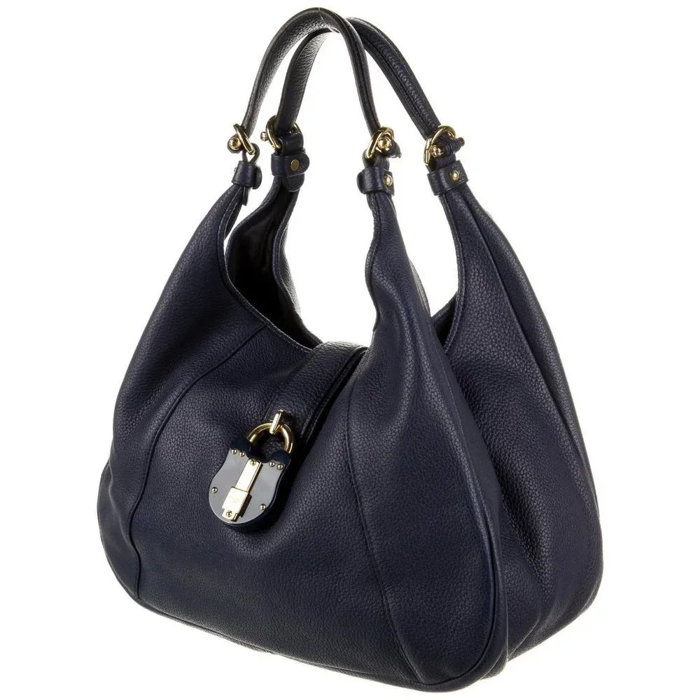 LOEWE Calle Navy Gained Leather Hobo Bag